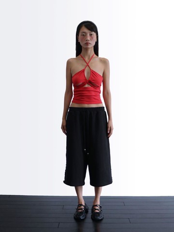FRINGE BERMUDA SWEATPANTS [BLACK]