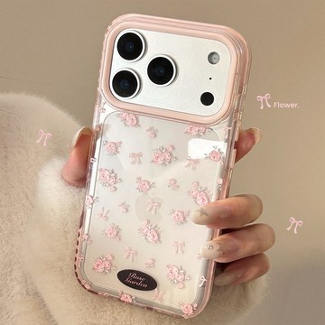 lulu|韓系粉色碎花蝴蝶結手機殼 適用蘋果16promax手機殼iphone17pro粉邊透明i15/14/13殼
