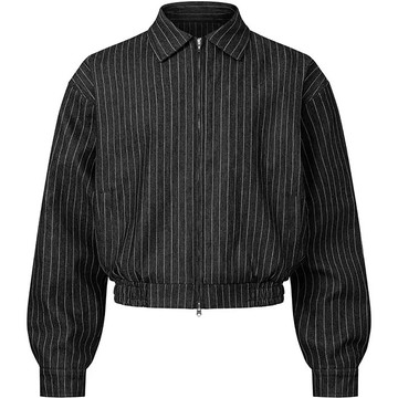 PUSH PUSH HERITAGE ZIP JACKET 寬短版 細條紋 外套 (黑色)