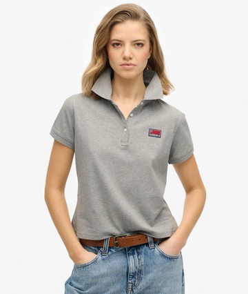 Superdry Women's Athletic Essentials Graphic Polo Shirt Grey Size: 6