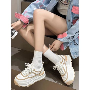 小白鞋女2025春新款真皮百搭松糕厚底休閑運動圓頭韓版老爹鞋板鞋