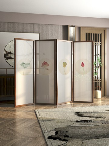 優購生活 茶室屏風折疊移動荷花辦公室新中式隔斷屏障實木客廳玄關禪意遮擋屏風櫃 屏風 隔間 客廳 玄關櫃 隔板 屏風架訂製