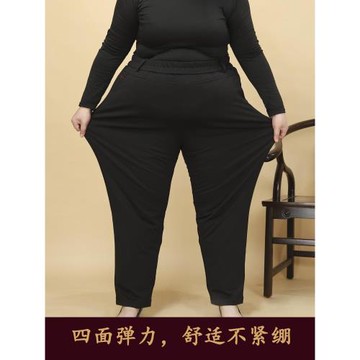 胖媽媽羽絨褲外穿高腰中老年女褲加厚寬松保暖直筒大碼彈力棉褲