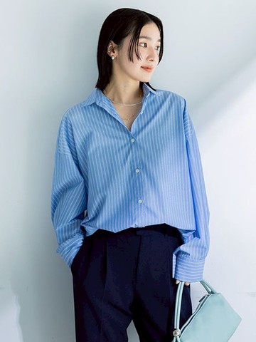 寬鬆休閒素面/條紋長版襯衫(06001238600) - Green Parks
