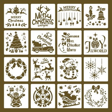 🎅聖誕裝飾🎅16款鏤空繪畵模闆聖誕噴繪模闆DIY手賬相冊裝飾鏤空圖案模闆雪花 OUVC