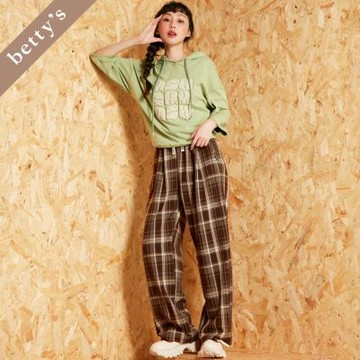 betty’s貝蒂思 知性格紋落地直筒寬褲(咖啡)