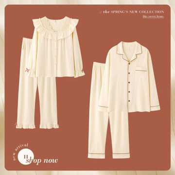 思莉太太情侶睡衣春秋款純棉長袖可愛公主風可外穿男士大碼套裝