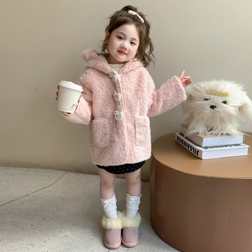 【中小女童】可愛鴨子紐扣羊羔絨外套