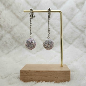 小白菊麻葉_迷你耳環_手鞠球.手毬