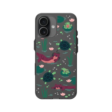 iPhone 17 Clear (相機按鈕) 酷墨灰 - RHINOSHIELD X Taipei Zoo - 臺灣水域插畫（水獺、龜、蛙）