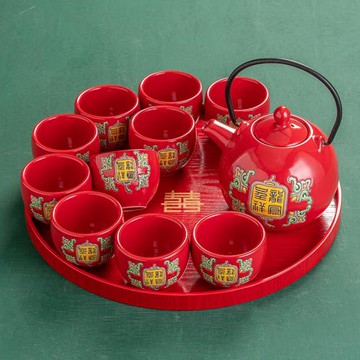 龍鳳呈祥中式結婚茶具套裝家用婚慶用品大全喜慶敬茶杯壺高檔禮物