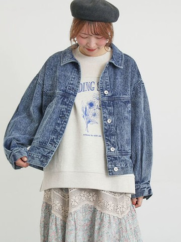 甜美碎花圖案中短版翻領牛仔外套(0F001619410) - Samansa Mos2