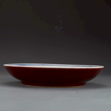 大清康熙紅地青花雙龍紋盤 仿古瓷器古董古玩收藏真品