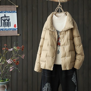 現貨+預購 真羽絨90%鴨絨羽絨外套-立領簡約輕薄短款樓梯格白鴨絨紐扣女夾克5色74jx15【獨家進口】【米蘭精品】