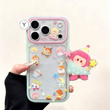 可愛歪頭心愿官 yoyo 手機殼 附支架童趣少女全包防摔 適用 iPhone18/17、16、15Pro 蘋果手機套
