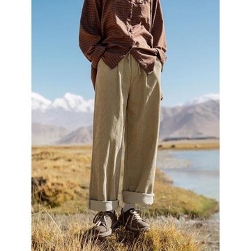 HOTHORSE火山馬自制休閑褲寬松韓版顯瘦長褲闊腿燈芯絨復古女秋款