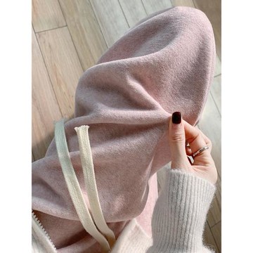 針織羊絨闊腿褲女秋季季高腰垂感直筒白色休閑褲加絨奶油粉糯米褲