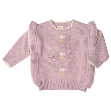 akachan honpo - 針織休閒上衣-荷葉邊-粉紅色