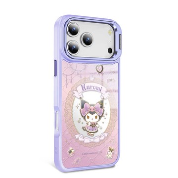 iPhone全系列軍規防摔合金框隱形立架鏡面磁吸殼-魔鏡酷洛米-紫框