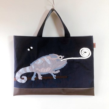 繪本袋變色龍藏青牛合成革