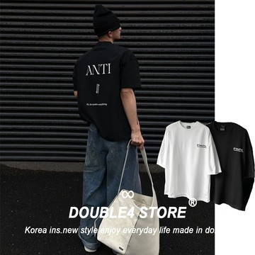 【DOUBLE4】韓國 韓系 休閒 寬鬆 挺版 ANTI 印花 男女 短袖 男裝 2513