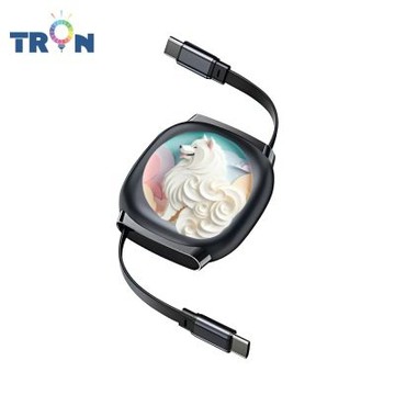 TRON 100W Type-C 伸縮快充線 1M 鈦黑色 紙雕貓狗鼠動物-3 4檔長度調整 可充筆電 適用i15以上手機 平板