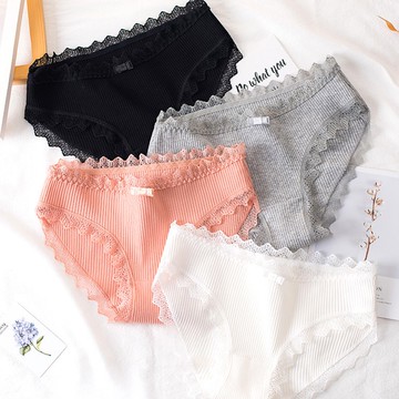 日系蕾絲邊 螺紋內褲 B6042 【台灣現貨】純棉內褲 性感內褲 學生 女生內褲 無痕內褲 內褲女生 蕾絲內褲 性感底褲