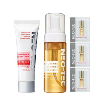NEO-TEC物理性清爽防曬霜50gm+胺基酸潔顏慕斯150ml【加贈】外泌體明眸精萃2mlX3