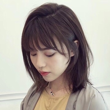 中長假髮真髮整頂假髮-法式瀏海齊肩鎖骨直髮女假髮2色73vs77【獨家進口】【米蘭精品】