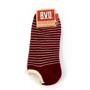 [家速配]BVD條紋毛巾底女踝襪(麻酒紅)