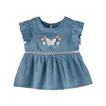 寶然嬰兒夏裝連衣裙仿牛仔女寶寶時尚洋氣外出服短袖裙子3209