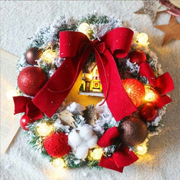 聖誕節花環 店鋪櫥窗發光藤圈掛飾 聖誕雪屋裝飾門掛掛件 聖誕裝飾環 免運