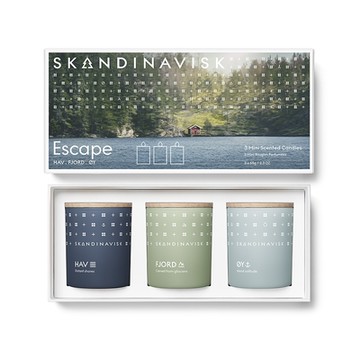 丹麥 Skandinavisk 香氛蠟燭 ESCAPE 65g (3入組) - OY小島時光,HAV海洋晨曦,FJORD風之耳語