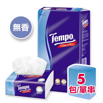 Tempo  4層輕巧包面紙-無香 (90抽x5包/袋)