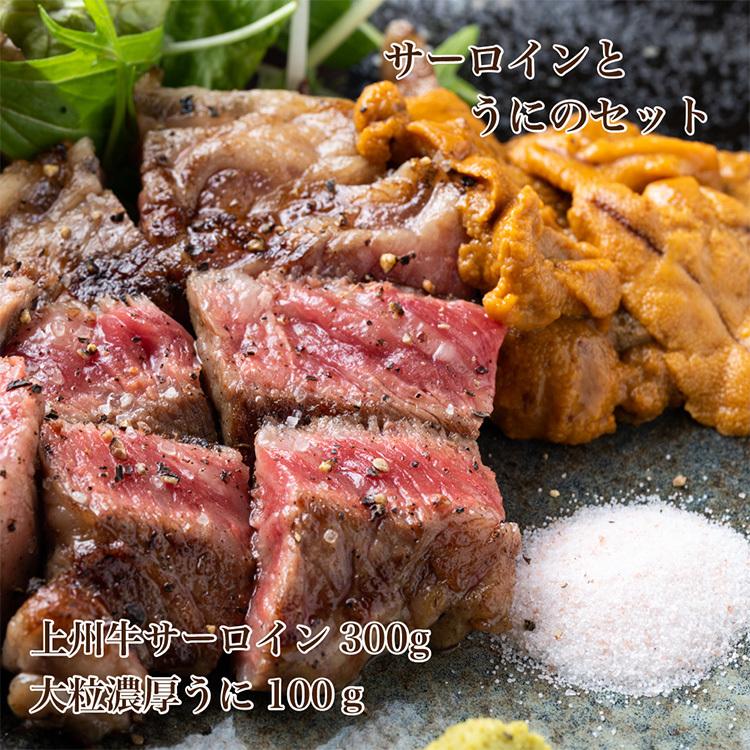 送料無料：熟成上州牛 サーロイン 300gと 大粒濃厚 うに 100gのセット 肉 ステーキ 和牛 肉 熟成 海鮮  美味しい お取り寄せ 内祝い プレゼント