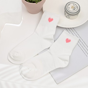 韓國襪超Q愛心中筒襪-愛心粉