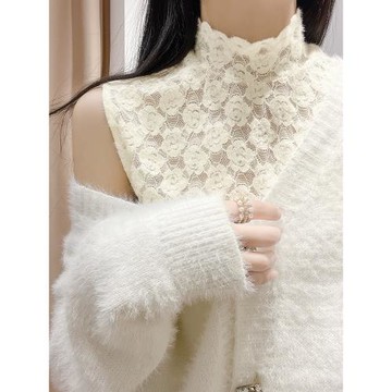 假領子女百搭假領秋冬新款配毛衣內搭高領蕾絲背心磨毛無袖打底衫