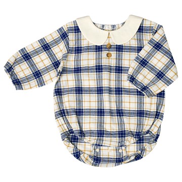 akachan honpo - 長袖外出包屁衣-格紋-深藍色