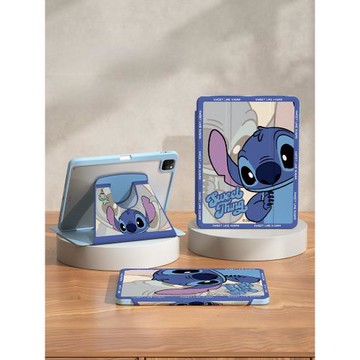 史迪仔適用ipad保護套2024新款ipadpro保護殼帶筆槽air7/5卡通蘋果平板mini6第10代7防摔磁吸旋轉ipad11好看