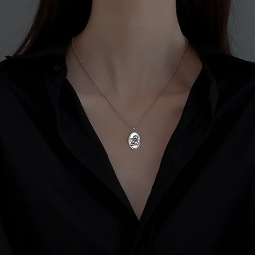 銀奧925純銀泰銀守護天使項鏈女年新款潮ins小眾冷淡風毛衣鏈