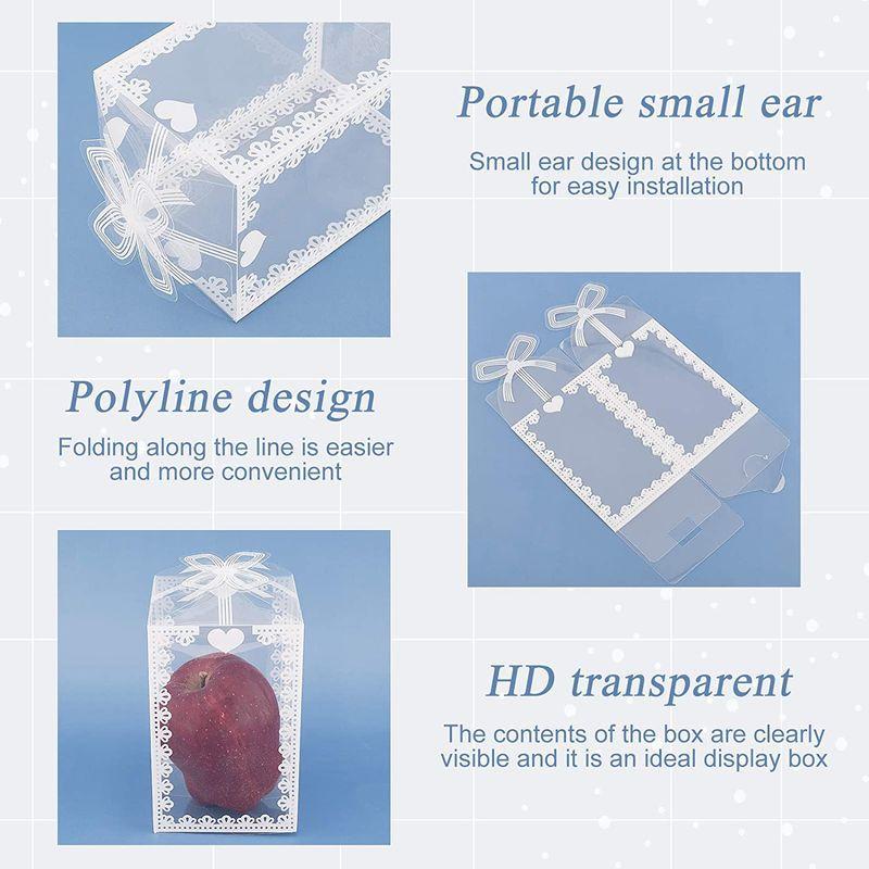 BENECREAT 24個 透明プラスチックケース レースリボン柄 14x9x9cm ギフトボックス クリア 折り畳みボックス PVC 小物