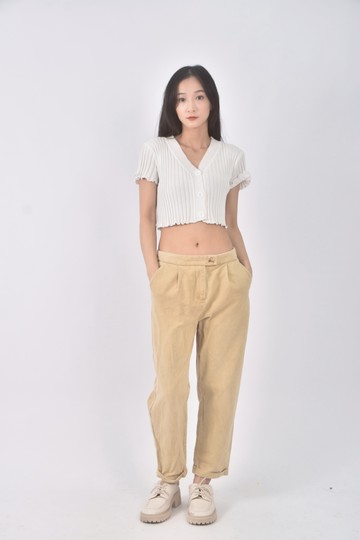 (L) meier q高腰丹寧牛仔質感棉質純棉杏色長褲