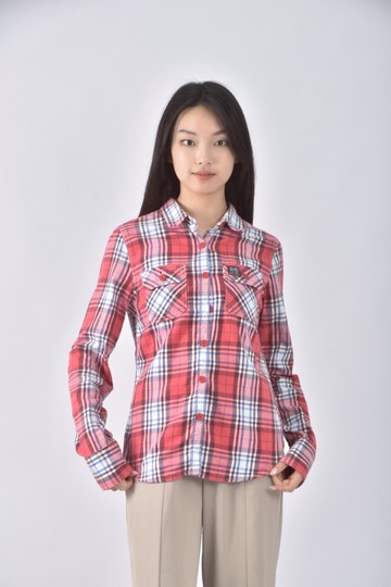 (S) superdry棉質紅色長袖上衣