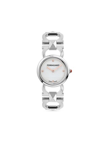Ferragamo - Double Gancini Stud 25mm - women - Sapphire Crystal/stainless steel - One Size - White