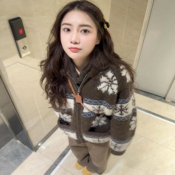 YWZ美式復古連帽費爾島毛衣開襟外套外套女秋冬寬鬆慵懶風質感針織上衣