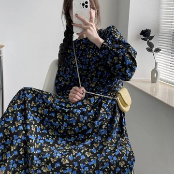 圓領復古初戀碎花洋裝