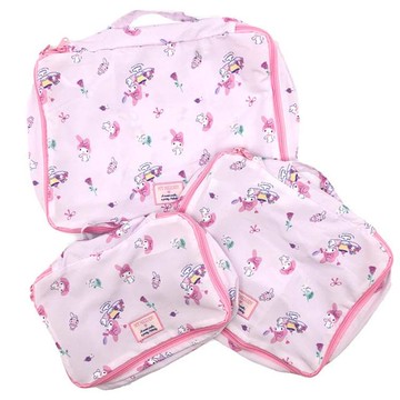 小禮堂 Sanrio 三麗鷗 美樂蒂 旅行收納包3入組 (粉滿版款)