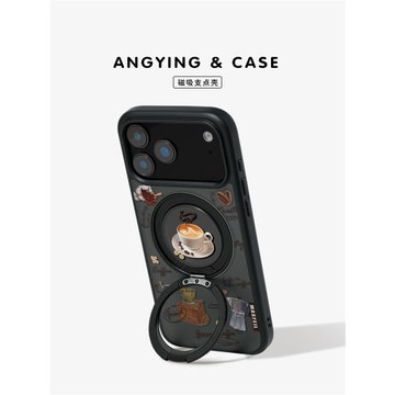 ANGYING × 咖啡手賬適用蘋果16promax手機殼iPhone15新款帶支架13全包磁吸支點ip14復古Fo5高級保護套pm防摔