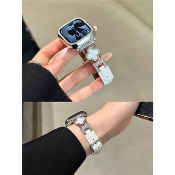四葉草貝母拼接真皮表帶適用iwatch10蘋果手表s11AppleWatch987se