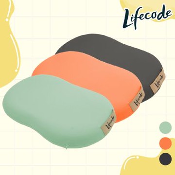 LIFECODE 貓肚皮記憶枕/隨身枕/護腰枕(送外出壓縮袋)粉桔/黑灰